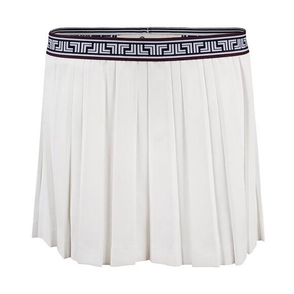 NWT Tory Burch Sport Tech Twill Geo T Tennis Mini Skirt Pleated White Stripe S